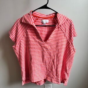 Free Assembly Striped Orange and Pink Short Sleeve Top size Large 100% cotton